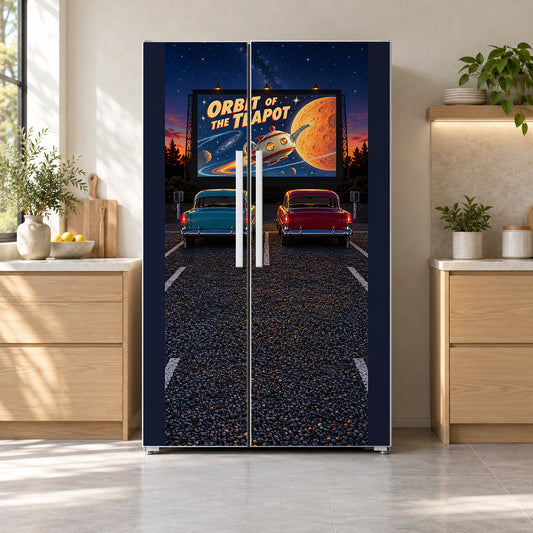 Drive-In Movie Theater fridge wrap on a side-by-side refrigerator