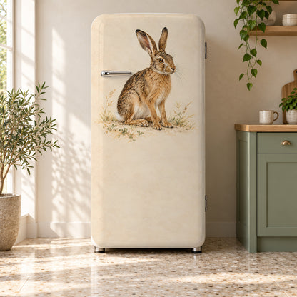 Dürer-Inspired Young Hare fridge wrap on a retro refrigerator