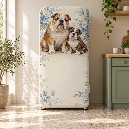 English Bulldogs fridge wrap on a retro refrigerator
