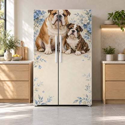 English Bulldogs fridge wrap on a side-by-side refrigerator