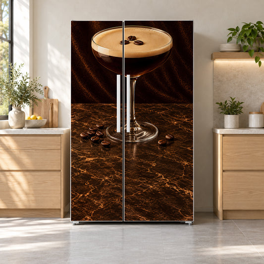 Espresso Martini fridge wrap on a side-by-side refrigerator