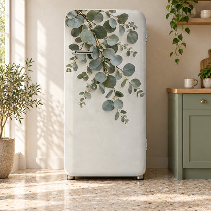 Eucalyptus Branches fridge wrap on a retro refrigerator