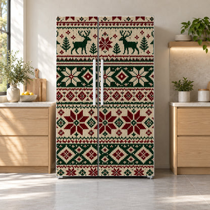 Fair Isle Sweater Knit fridge wrap on a side-by-side refrigerator