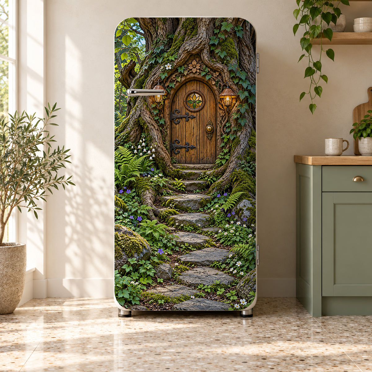 Fairy Door in a Tree fridge wrap on a retro refrigerator