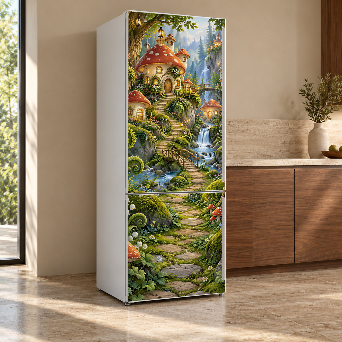 Fairy Forest fridge wrap, refrigerator shown at an angle