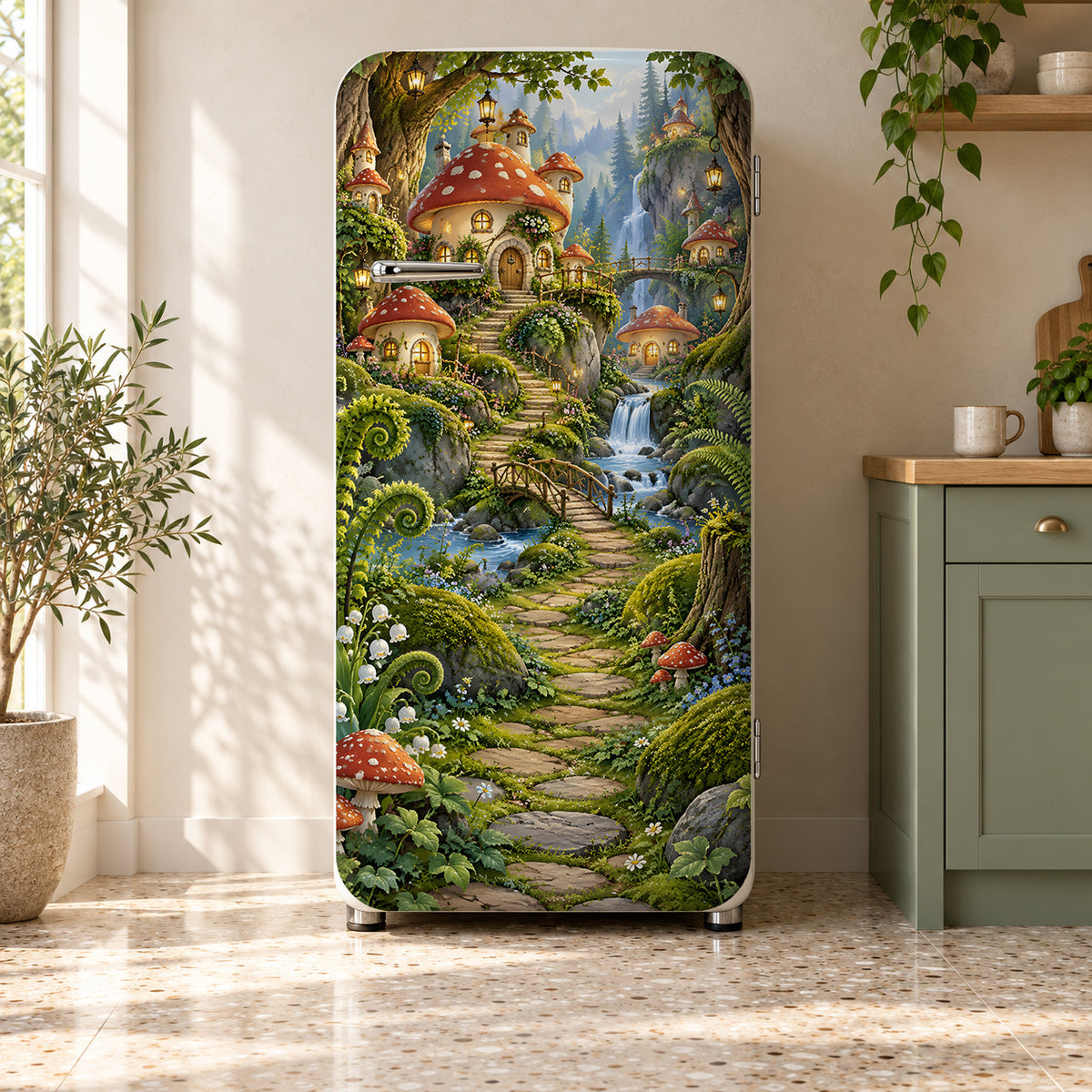 Fairy Forest fridge wrap on a retro refrigerator