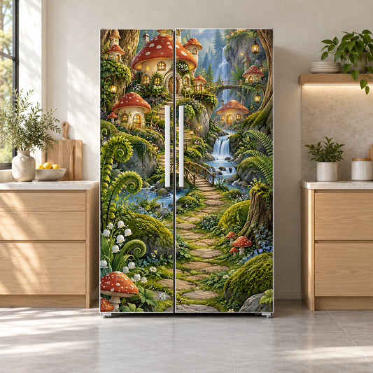 Fairy Forest fridge wrap on a side-by-side refrigerator