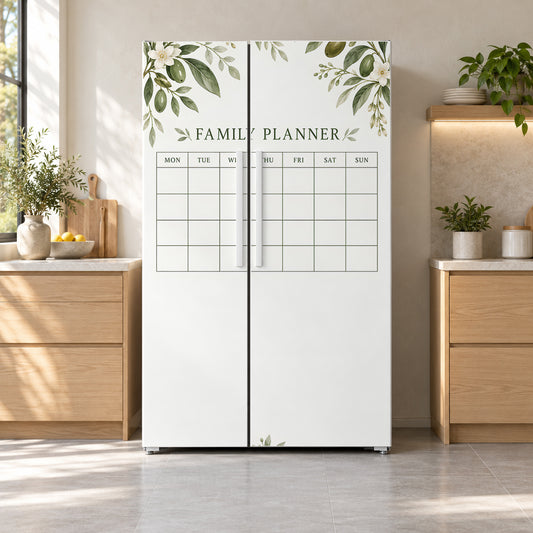 Family Planner fridge wrap on a side-by-side refrigerator