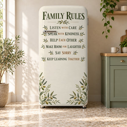 Family Rules fridge wrap on a retro refrigerator