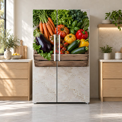 Farmers Market Vegetables fridge wrap on a side-by-side refrigerator
