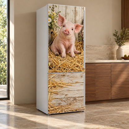 Farmhouse Piglet fridge wrap, refrigerator shown at an angle