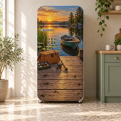 Fishing Dock fridge wrap on a retro refrigerator