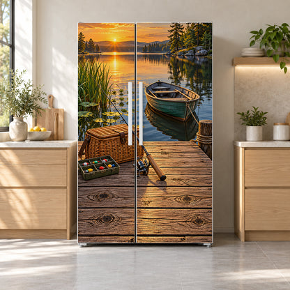 Fishing Dock fridge wrap on a side-by-side refrigerator