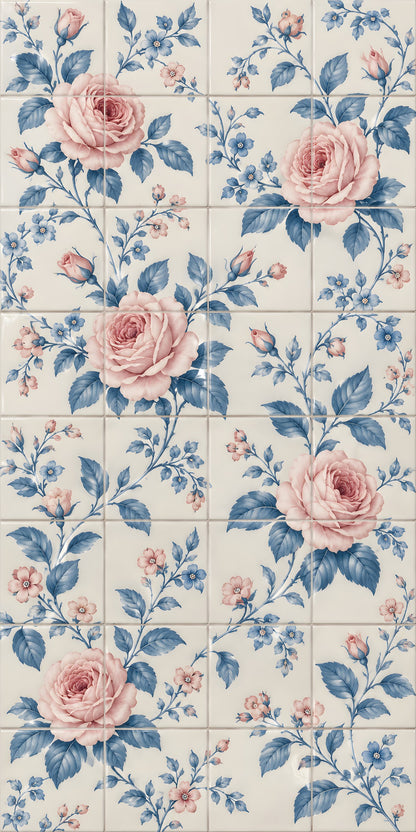 Floral Wallpaper Tile fridge wrap full design