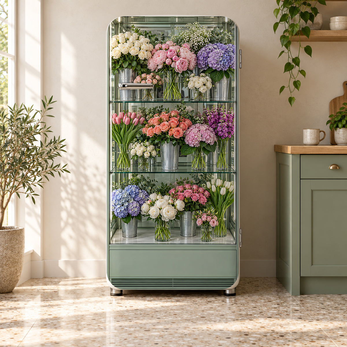 Florist Flower Cooler fridge wrap on a retro refrigerator