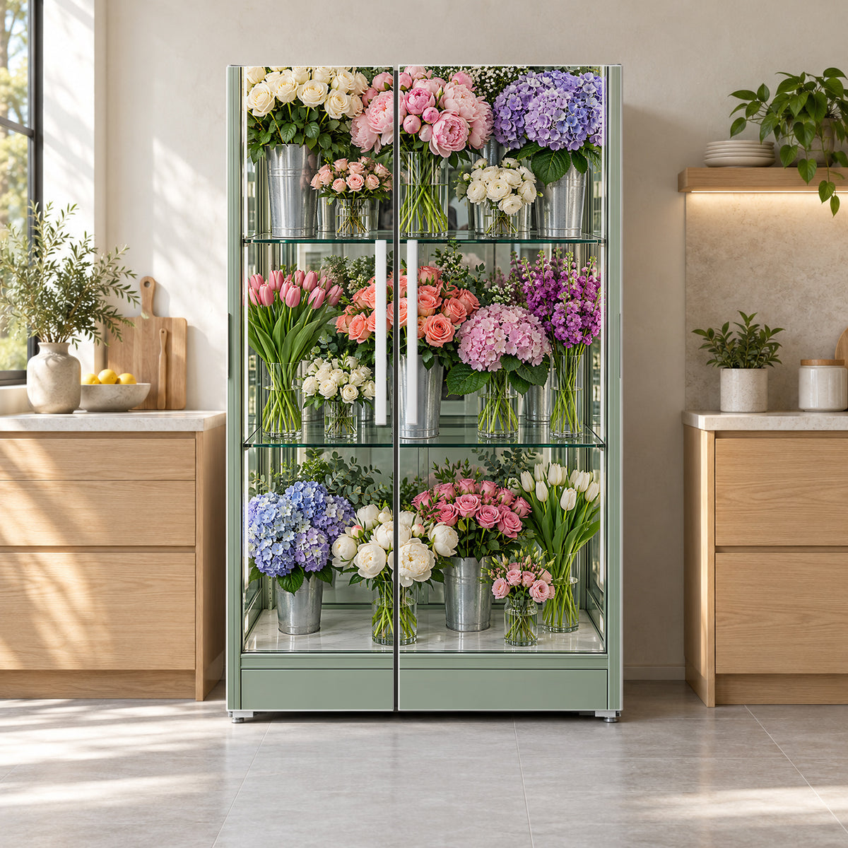 Florist Flower Cooler fridge wrap on a side-by-side refrigerator