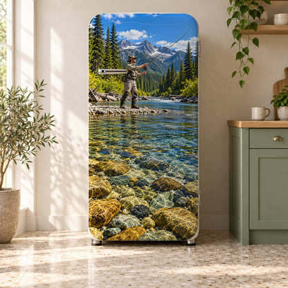 Fly Fishing Trout Stream fridge wrap on a retro refrigerator