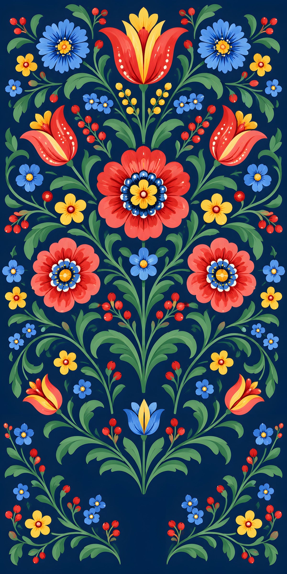 Colorful Folk Art Florals fridge wrap full design