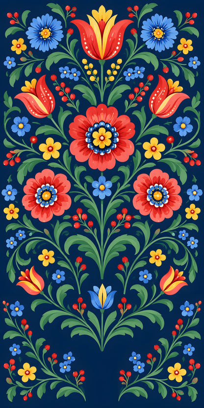 Colorful Folk Art Florals fridge wrap full design