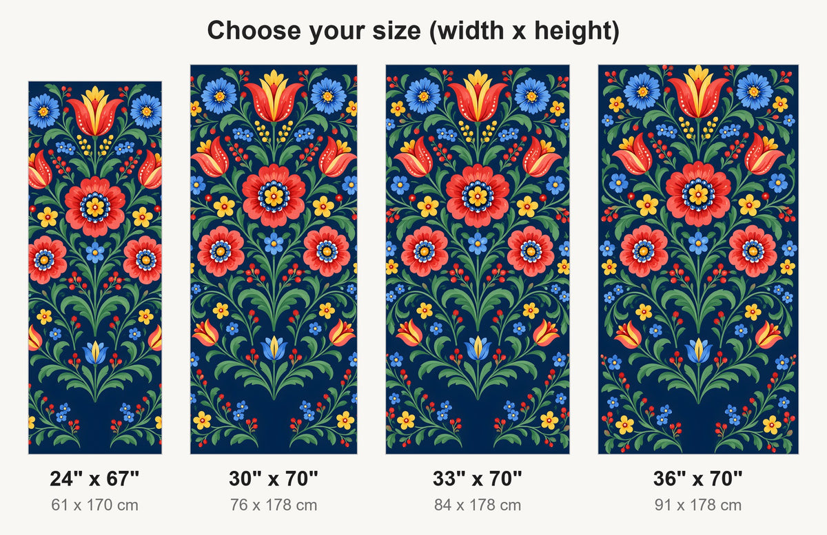 Colorful Folk Art Florals fridge wrap available sizes 24, 30, 33 and 36 inch