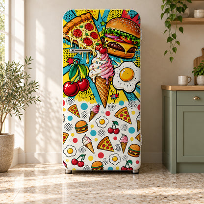 Food Pop Art fridge wrap on a retro refrigerator