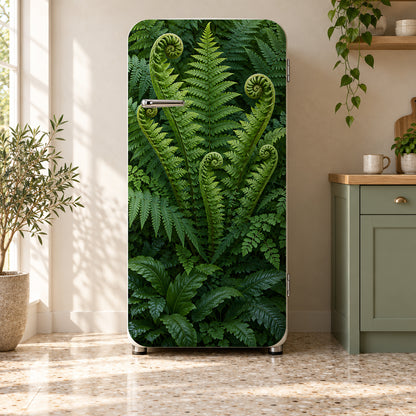 Forest Ferns fridge wrap on a retro refrigerator