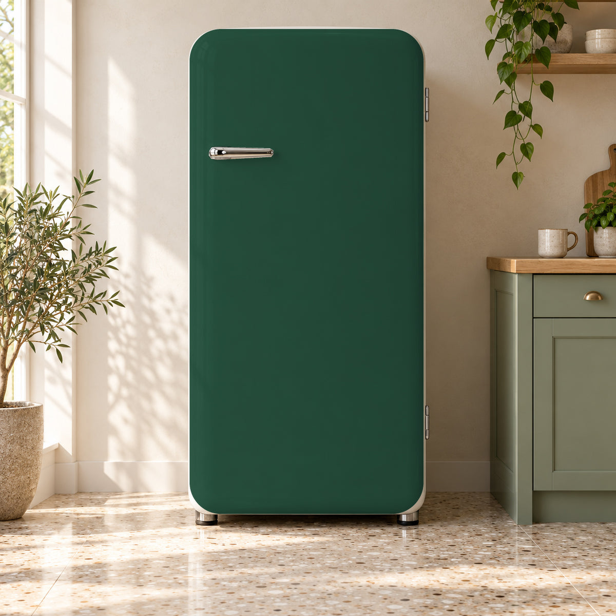 Forest Green fridge wrap on a retro refrigerator