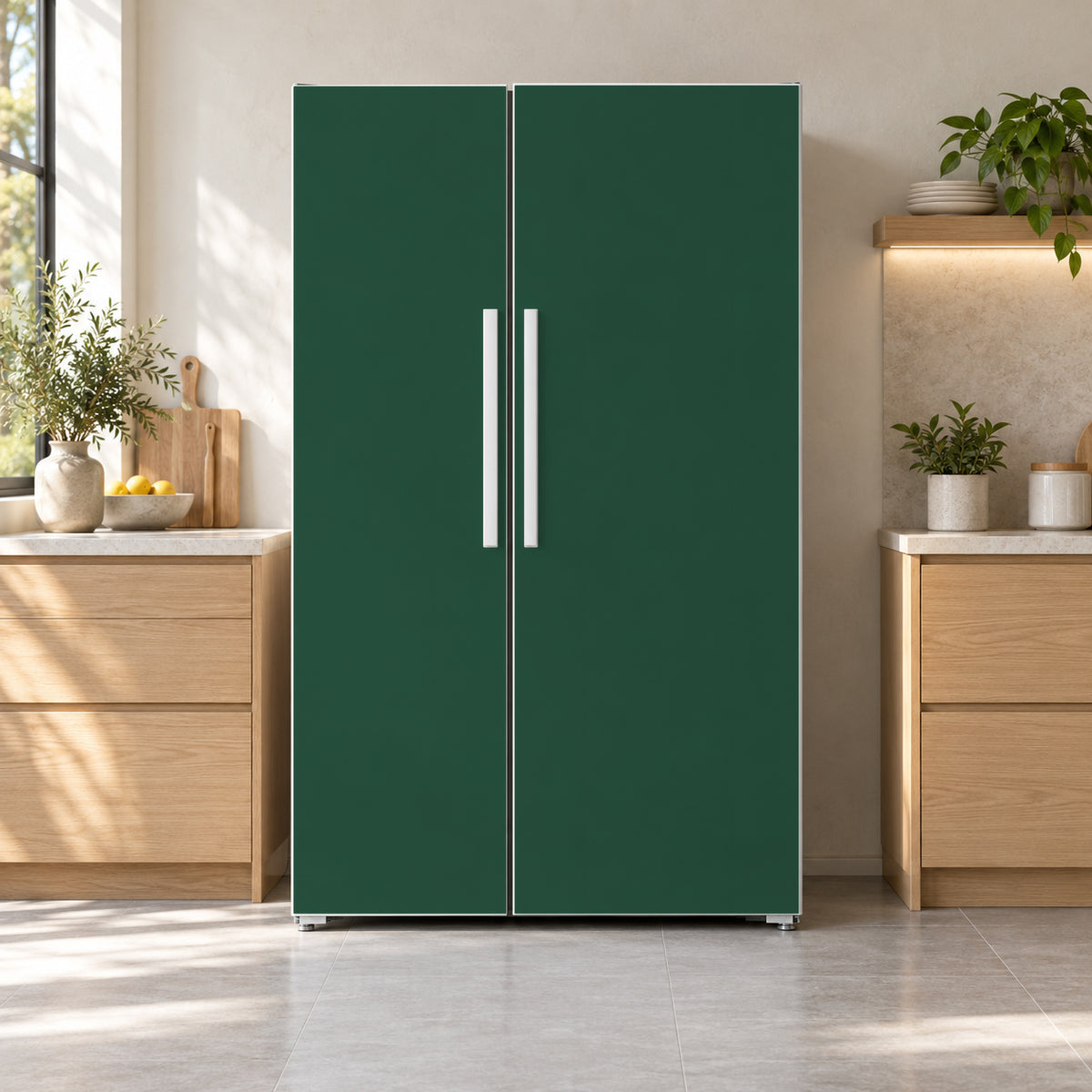Forest Green fridge wrap on a side-by-side refrigerator