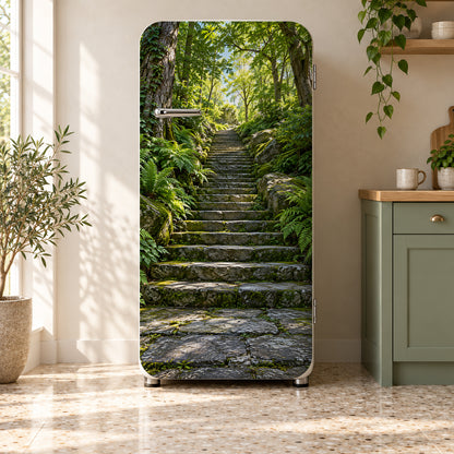 Forest Stone Staircase fridge wrap on a retro refrigerator