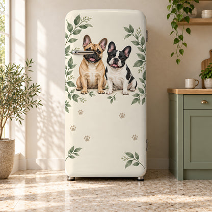 French Bulldogs fridge wrap on a retro refrigerator