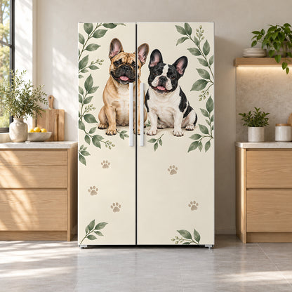 French Bulldogs fridge wrap on a side-by-side refrigerator