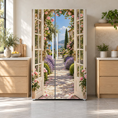 French Doors to the Garden fridge wrap on a side-by-side refrigerator