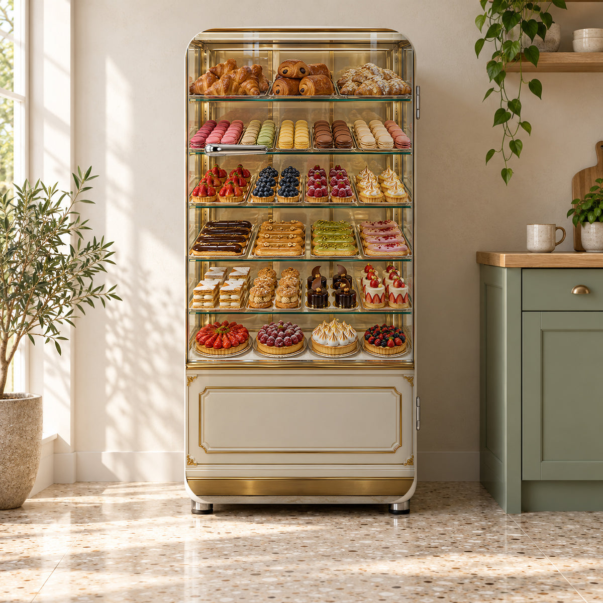 French Pastry Display Case fridge wrap on a retro refrigerator