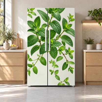 Fresh Mint Leaves fridge wrap on a side-by-side refrigerator