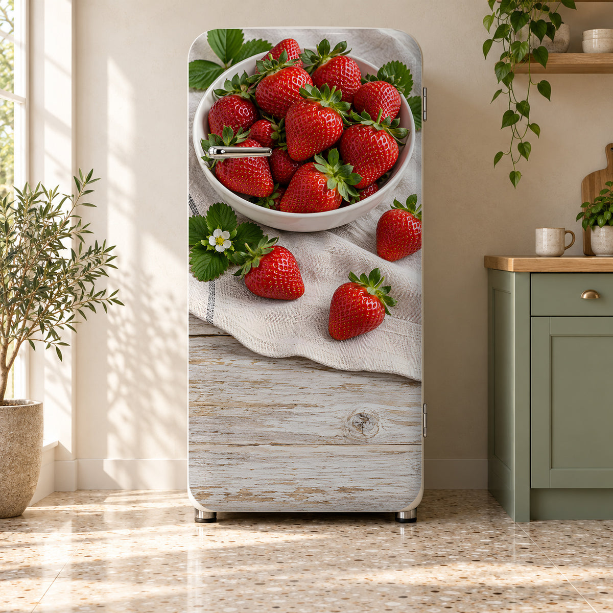 Fresh Strawberries fridge wrap on a retro refrigerator