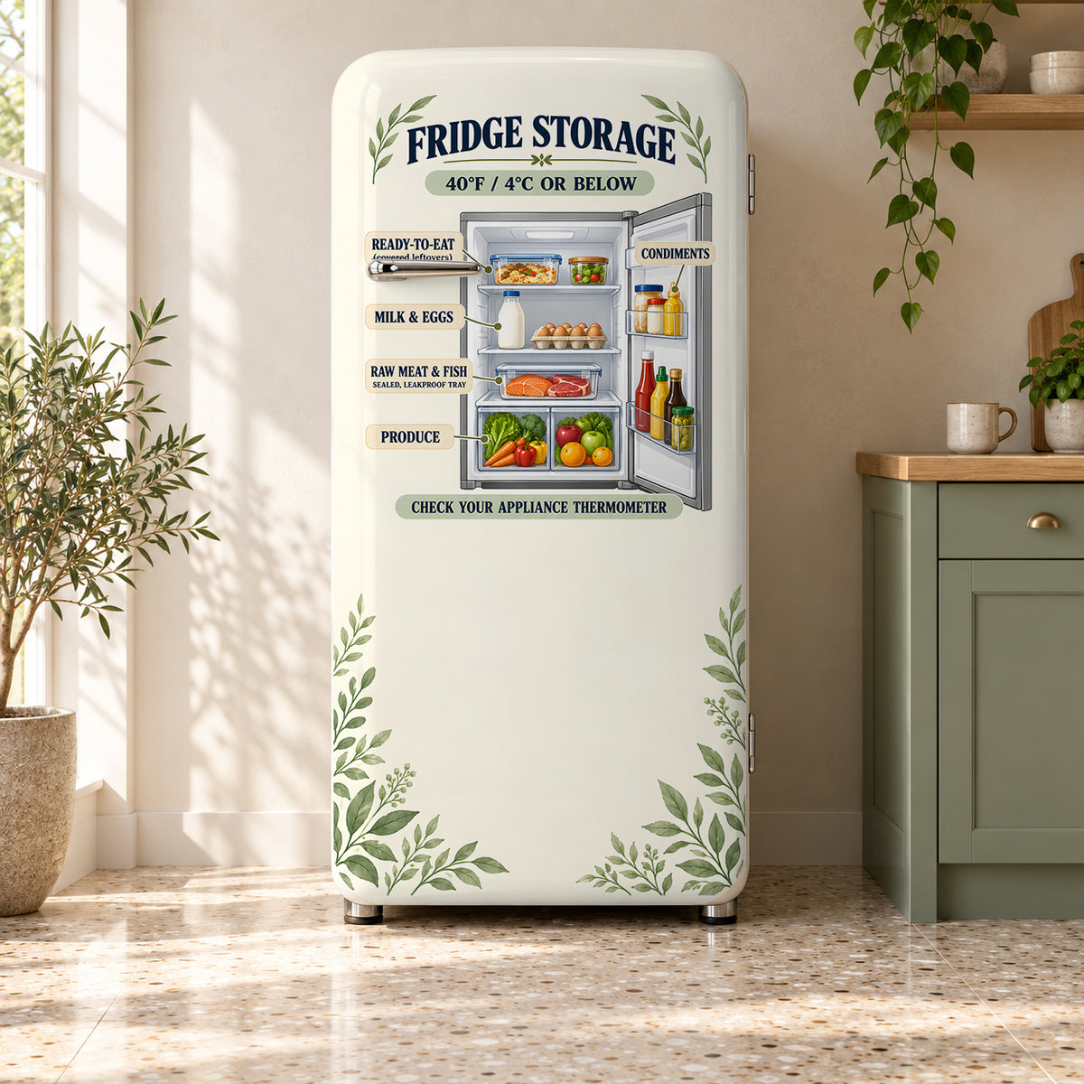 Fridge Storage Guide fridge wrap on a retro refrigerator