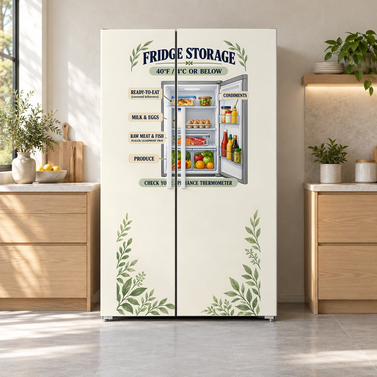 Fridge Storage Guide fridge wrap on a side-by-side refrigerator
