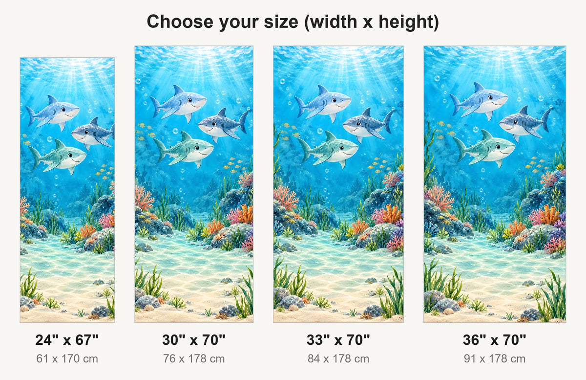 Friendly Sharks fridge wrap available sizes 24, 30, 33 and 36 inch