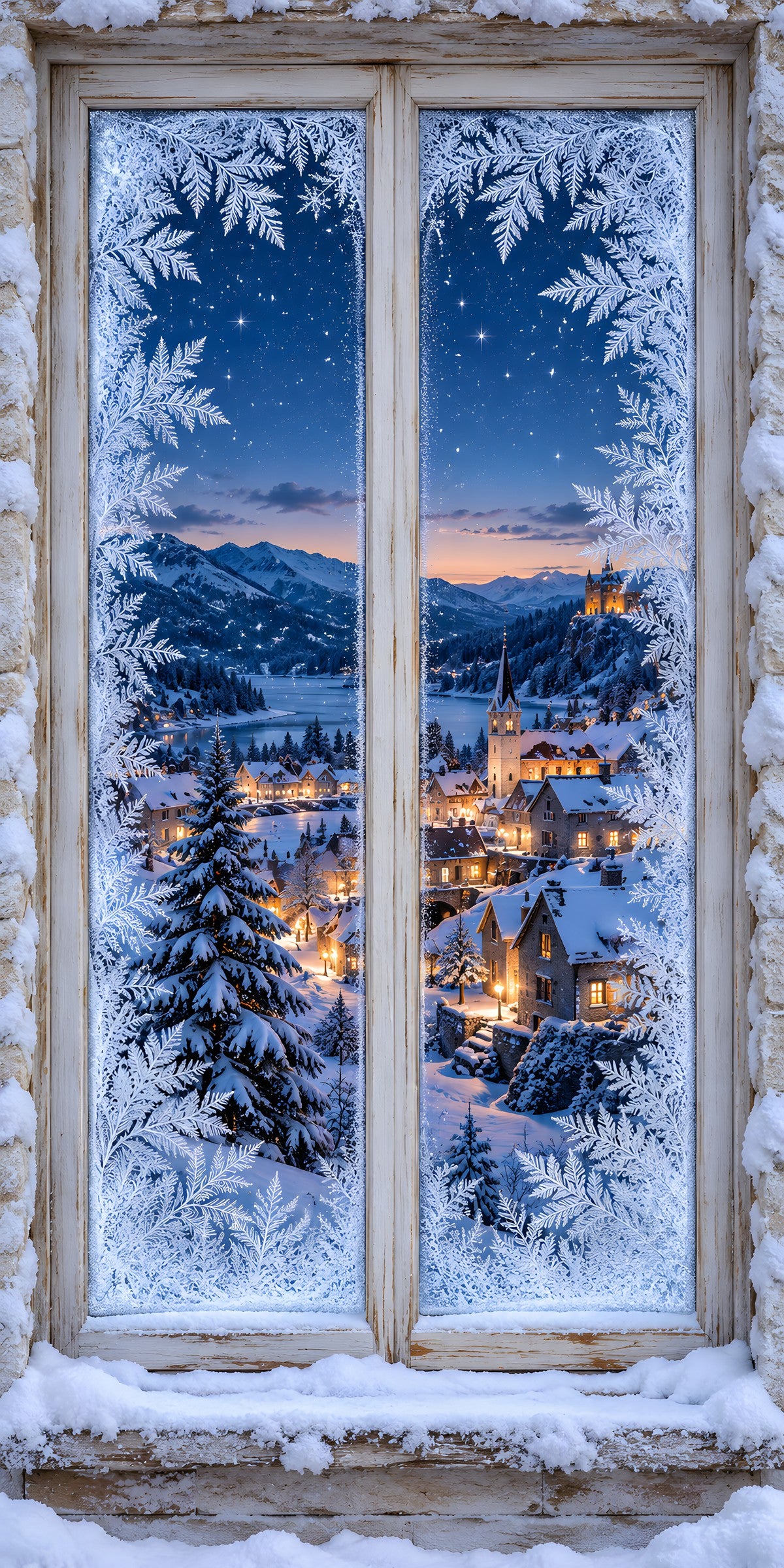 Frosted Winter Window fridge wrap full design