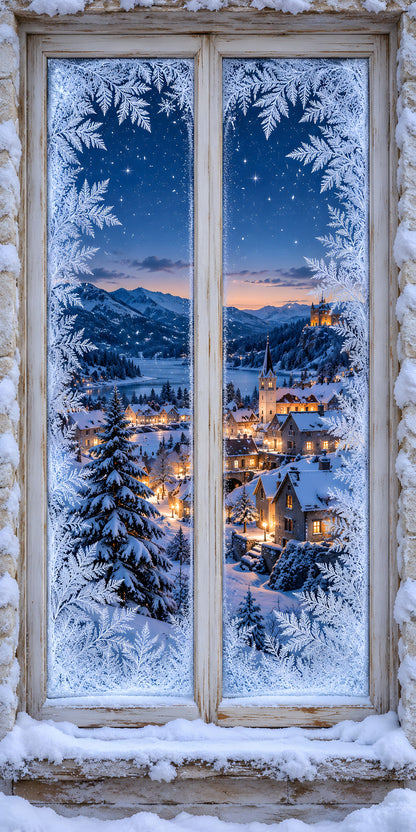 Frosted Winter Window fridge wrap full design