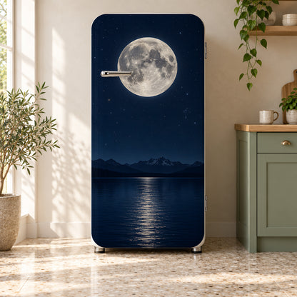 Full Moon over Lake fridge wrap on a retro refrigerator