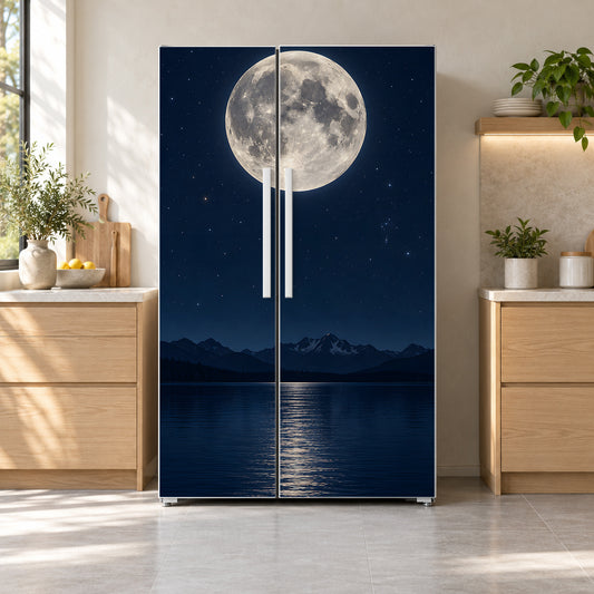 Full Moon over Lake fridge wrap on a side-by-side refrigerator