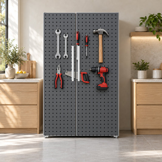 Garage Tool Pegboard fridge wrap on a side-by-side refrigerator