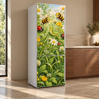 Garden Bugs Explorer fridge wrap, refrigerator shown at an angle