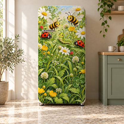 Garden Bugs Explorer fridge wrap on a retro refrigerator