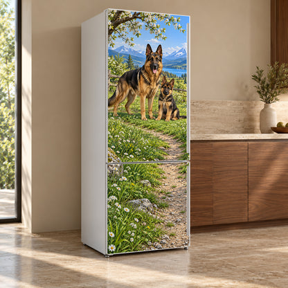 German Shepherds fridge wrap, refrigerator shown at an angle