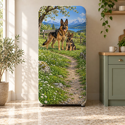 German Shepherds fridge wrap on a retro refrigerator