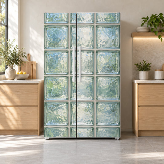 Glass Block Wall fridge wrap on a side-by-side refrigerator