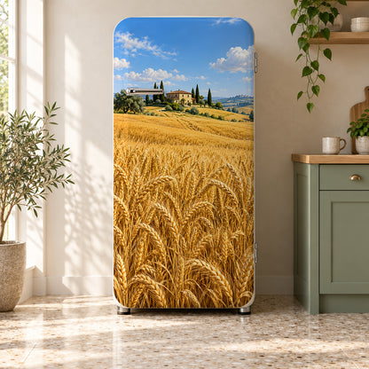 Golden Wheat Field fridge wrap on a retro refrigerator