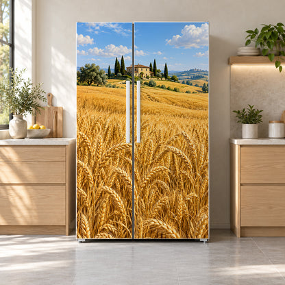 Golden Wheat Field fridge wrap on a side-by-side refrigerator